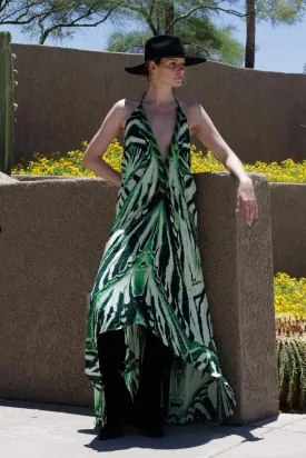 Green Zebra Print Maxi Dress