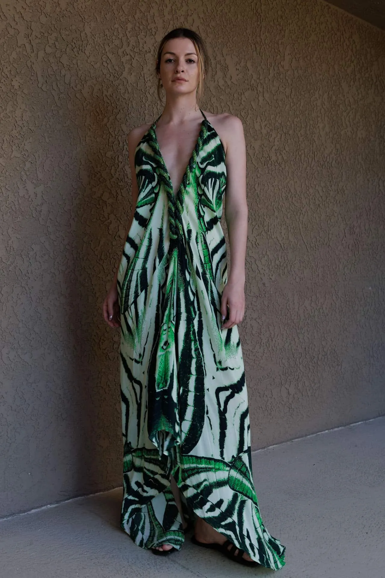 Green Zebra Print Maxi Dress