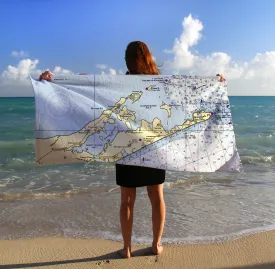Jamesport NY Nautical Chart Quick Dry Towel