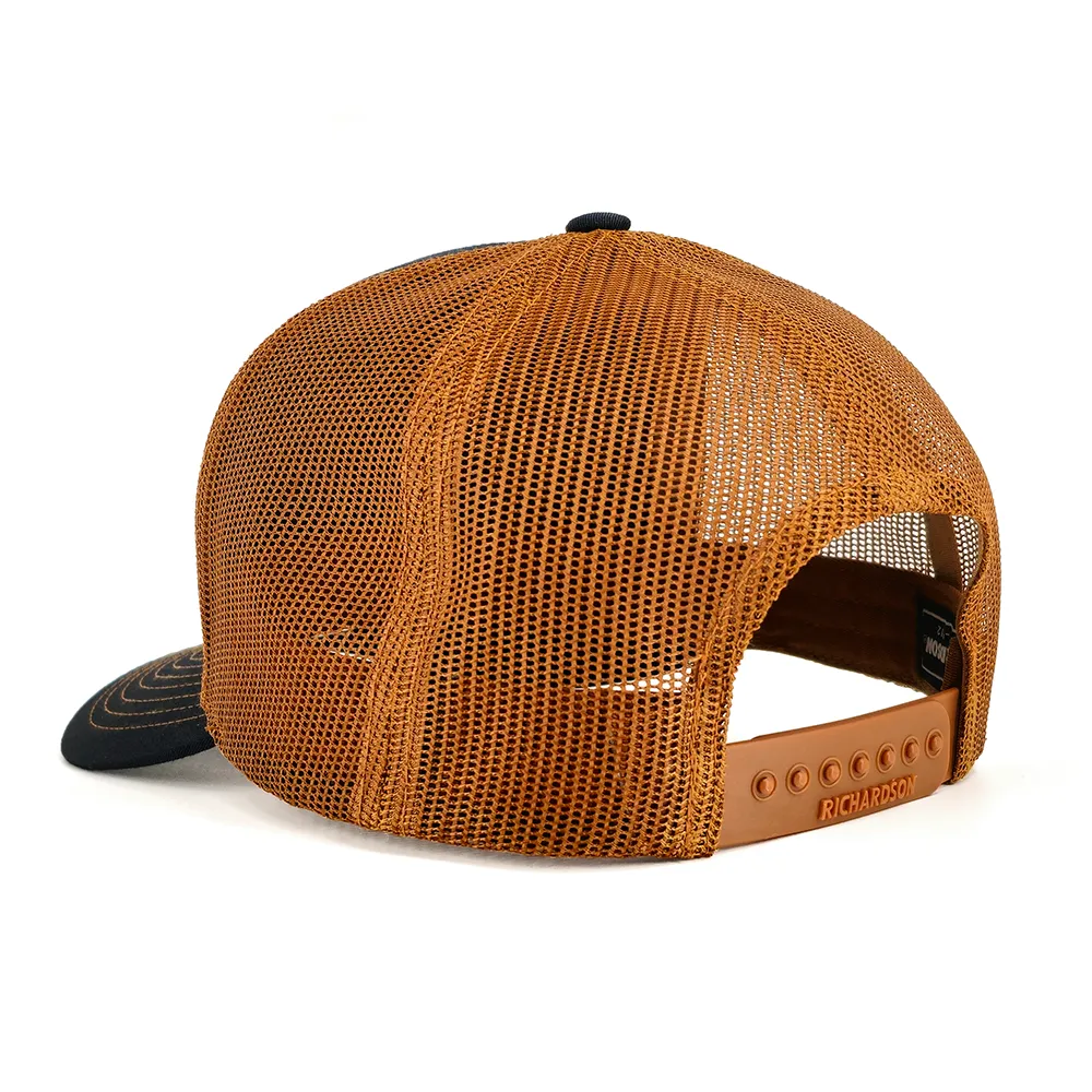 Leather Patch Trucker Navy/Caramel