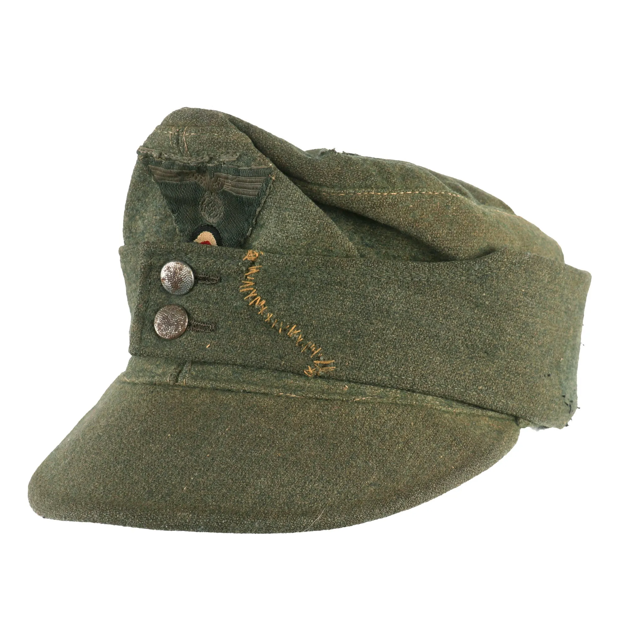 Original German WWII Service Worn M43 Heer Army Feldmütze Field Cap with Period Repairs
