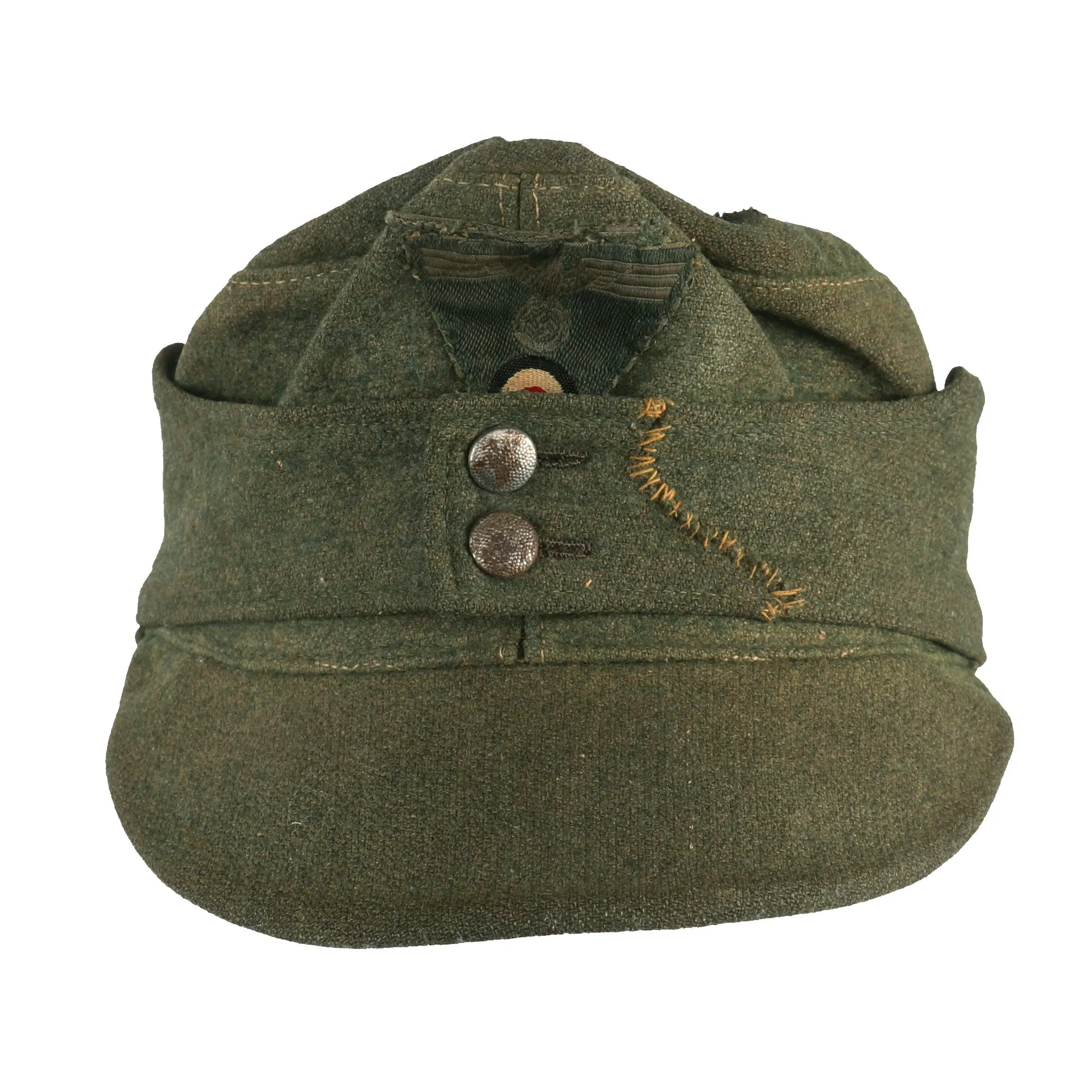 Original German WWII Service Worn M43 Heer Army Feldmütze Field Cap with Period Repairs
