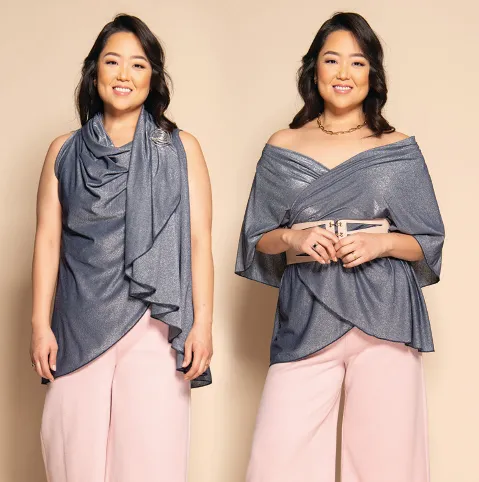 #P886 Short Convertible Shawl - NAVY GLITTER