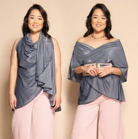 #P886 Short Convertible Shawl - NAVY GLITTER