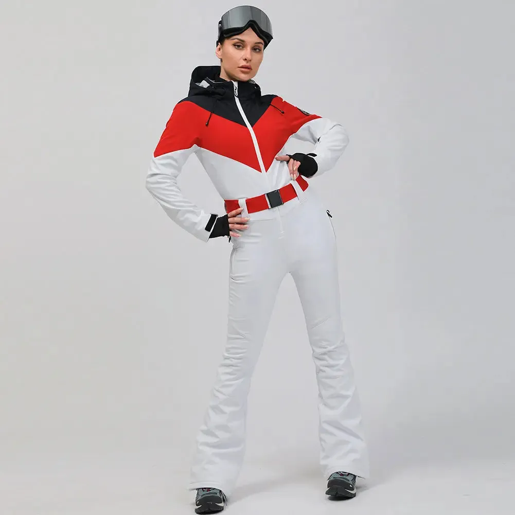 Retro Women One Piece Ski Jumpsuits New Slim Fit Snowsuits 