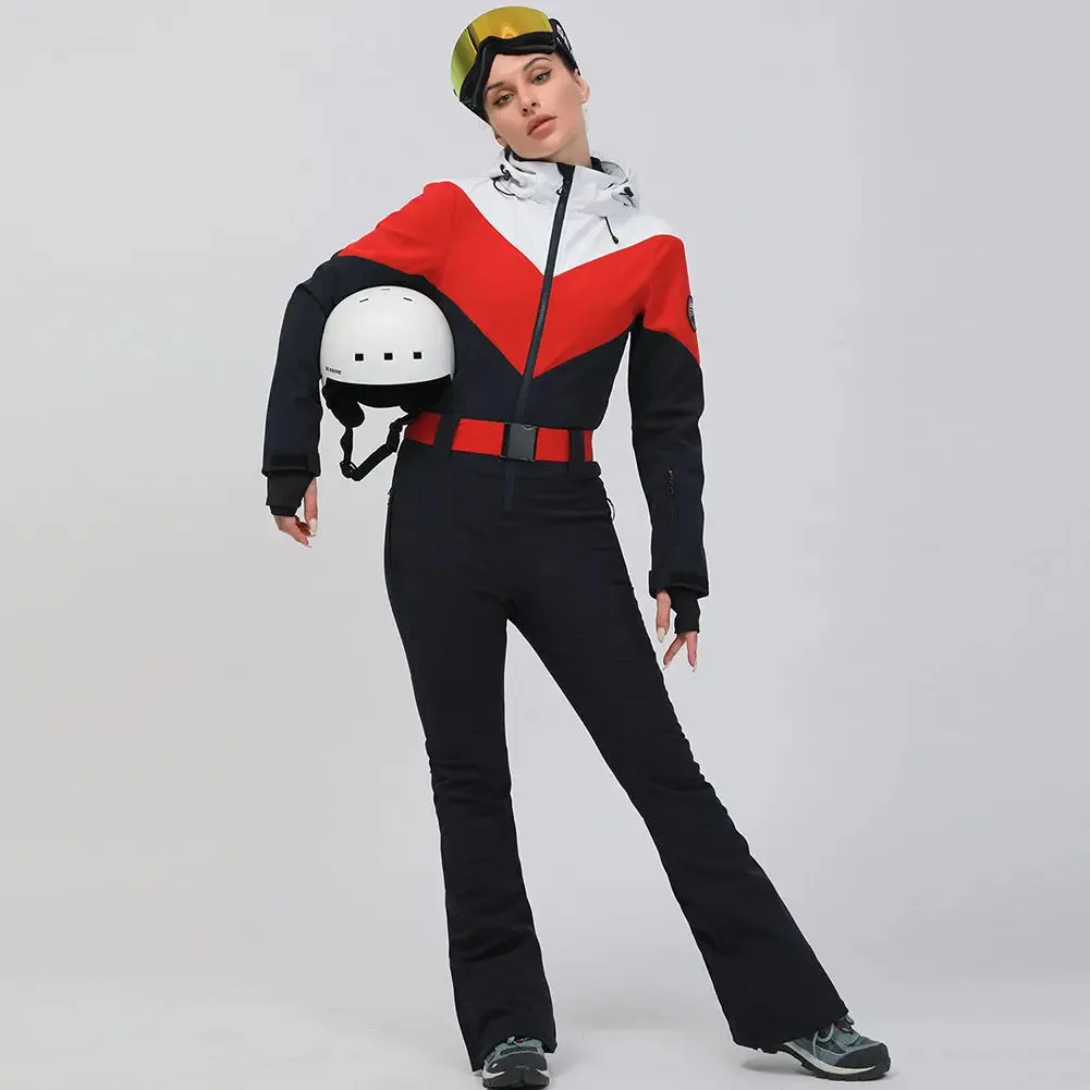 Retro Women One Piece Ski Jumpsuits New Slim Fit Snowsuits 