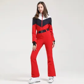 Retro Women One Piece Ski Jumpsuits New Slim Fit Snowsuits 