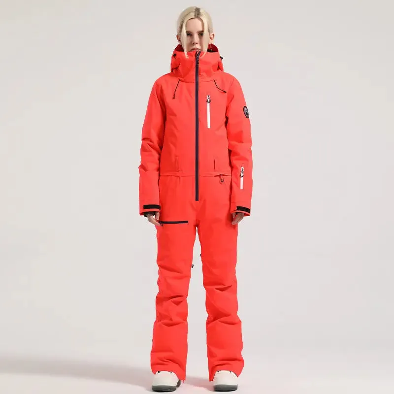 Stylish One-piece Ski Suits Slim Fit Zipper Closure Snowsuits