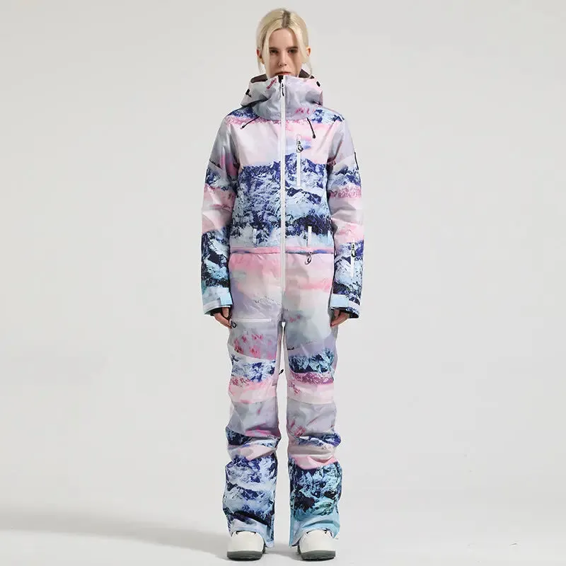 Stylish One-piece Ski Suits Slim Fit Zipper Closure Snowsuits