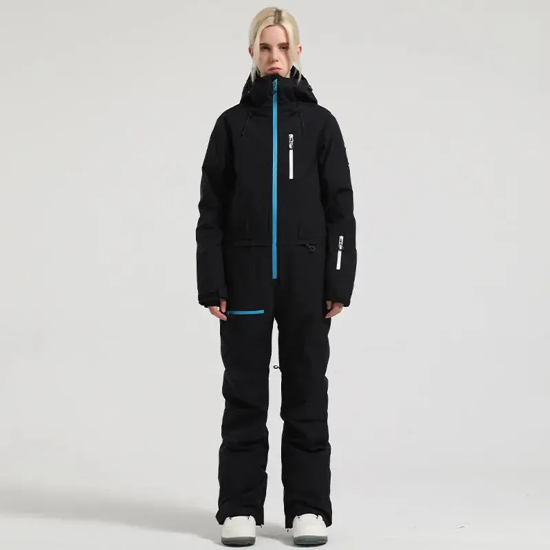 Stylish One-piece Ski Suits Slim Fit Zipper Closure Snowsuits