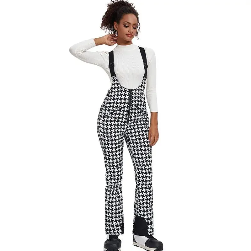 Unique Houndstooth One-piece Ski Jumpsuits Snowsuits