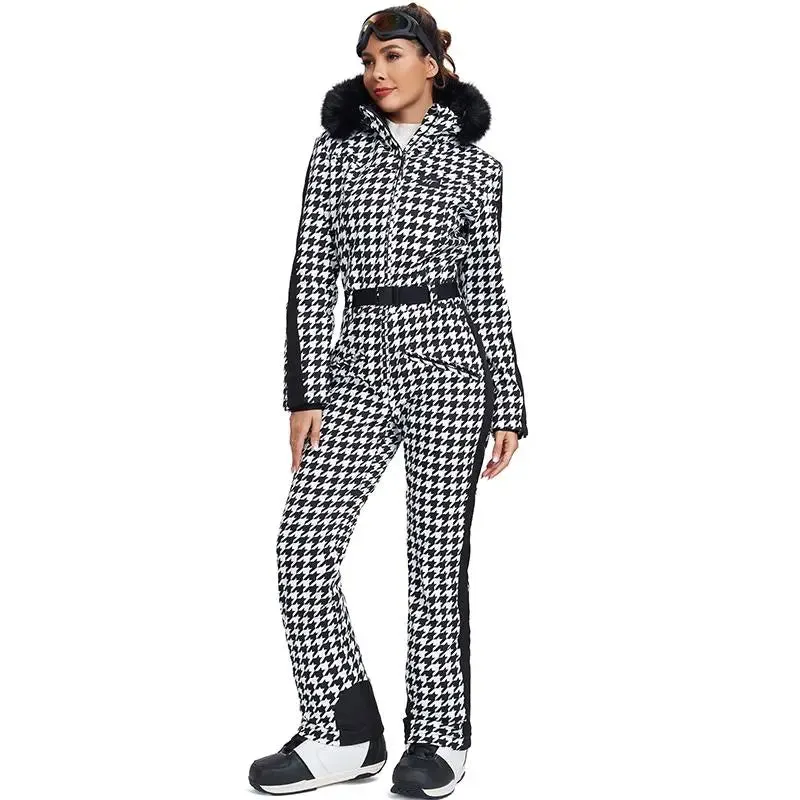 Unique Houndstooth One-piece Ski Jumpsuits Snowsuits