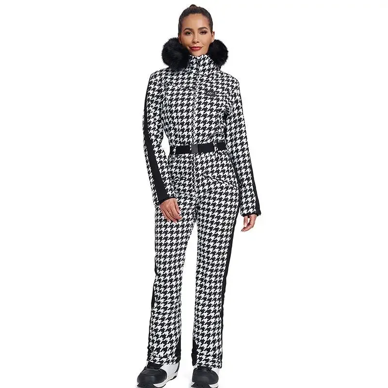 Unique Houndstooth One-piece Ski Jumpsuits Snowsuits