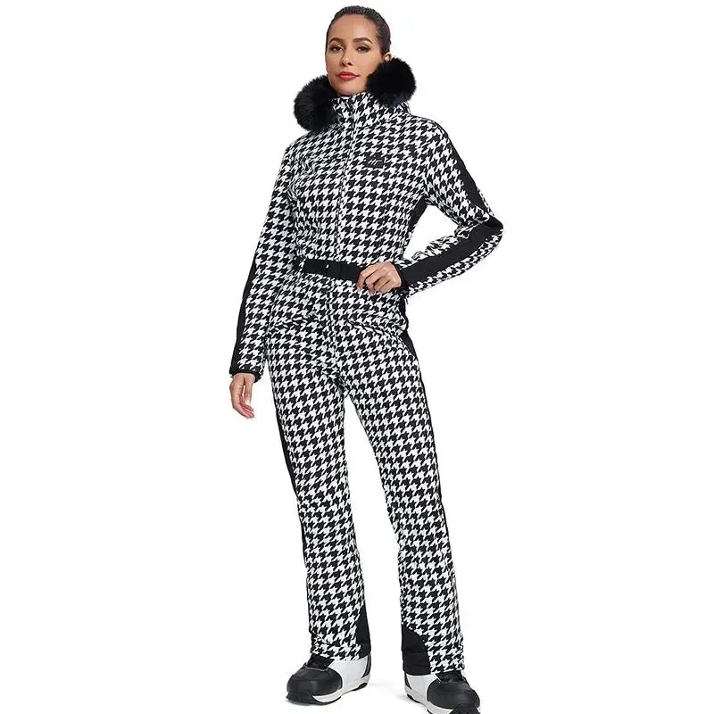Unique Houndstooth One-piece Ski Jumpsuits Snowsuits