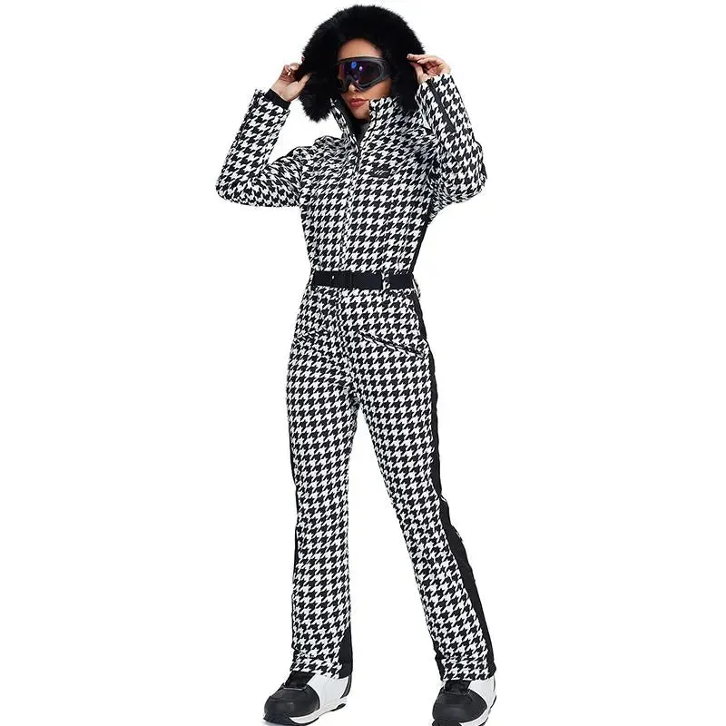 Unique Houndstooth One-piece Ski Jumpsuits Snowsuits