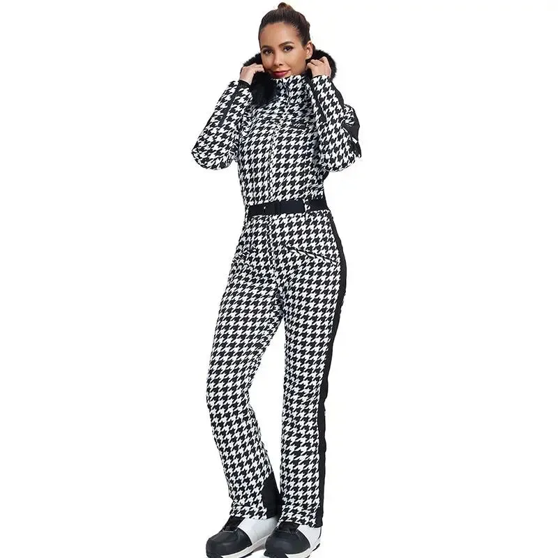 Unique Houndstooth One-piece Ski Jumpsuits Snowsuits
